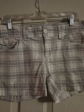 YMI Cream Plaid Jean Shorts